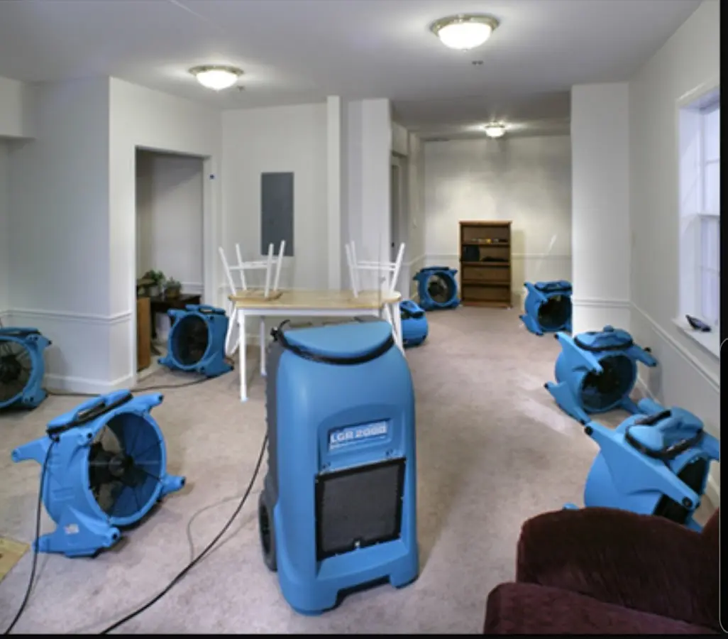 Air movers and dehumidifier setup for Water Damage Restoration in Lemoore